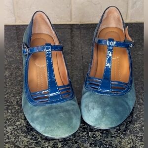 HOTTER green Suede mary jane style blue buckle women's size 6.5
